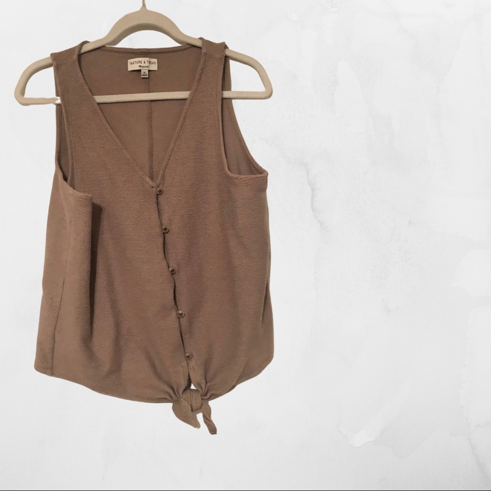 Madewell Taupe Button-Front Tie Tank Top - XL